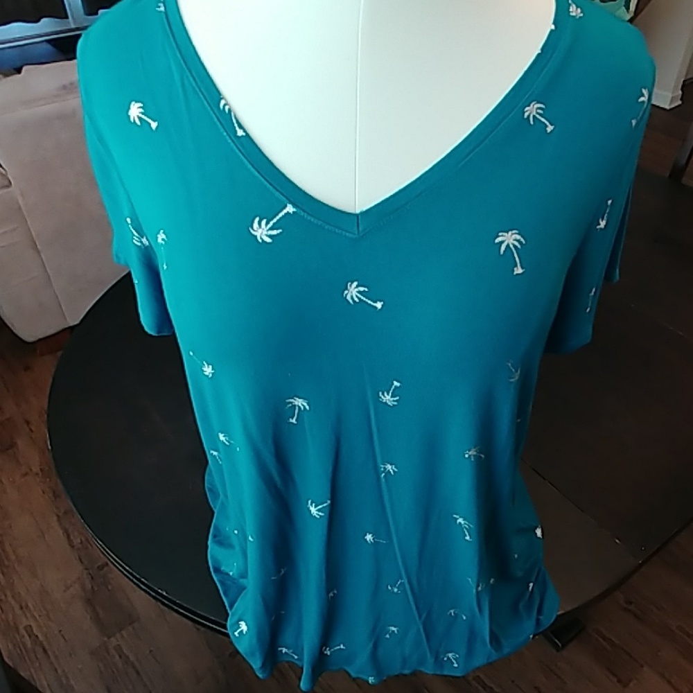 Teal with silver palm tree graphic tee